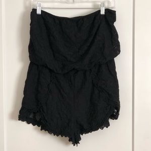 Free People Strapless Black Lace Romper